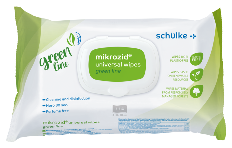 VOC Abgabe auf Mikrozid universal Wipes green Line Softpack 18x20cm